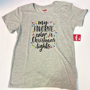 Holiday Time Gray Christmas Lights Women’s T-Shirt Size Medium